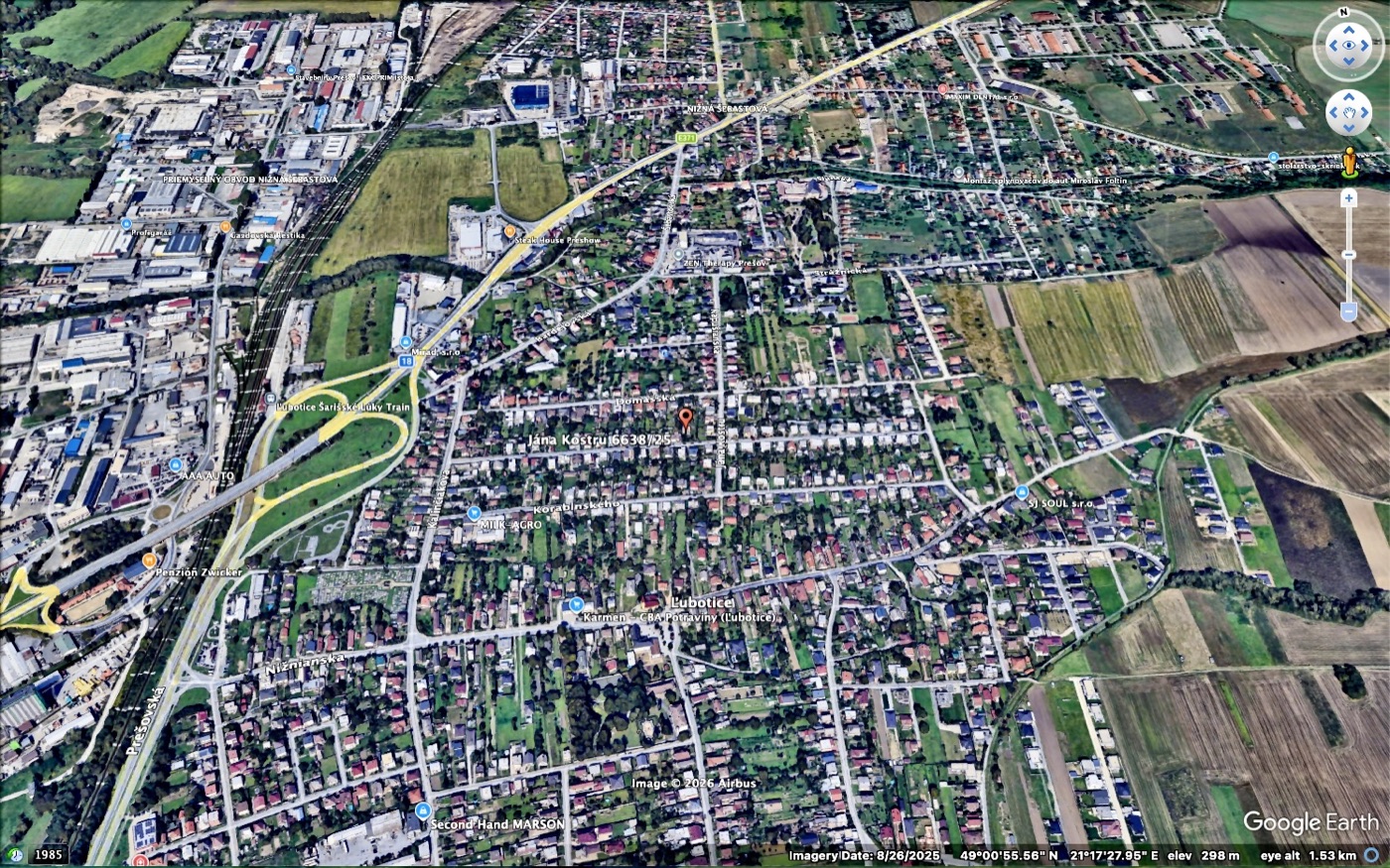 Wider aerial context of Ľubotice and Prešov
